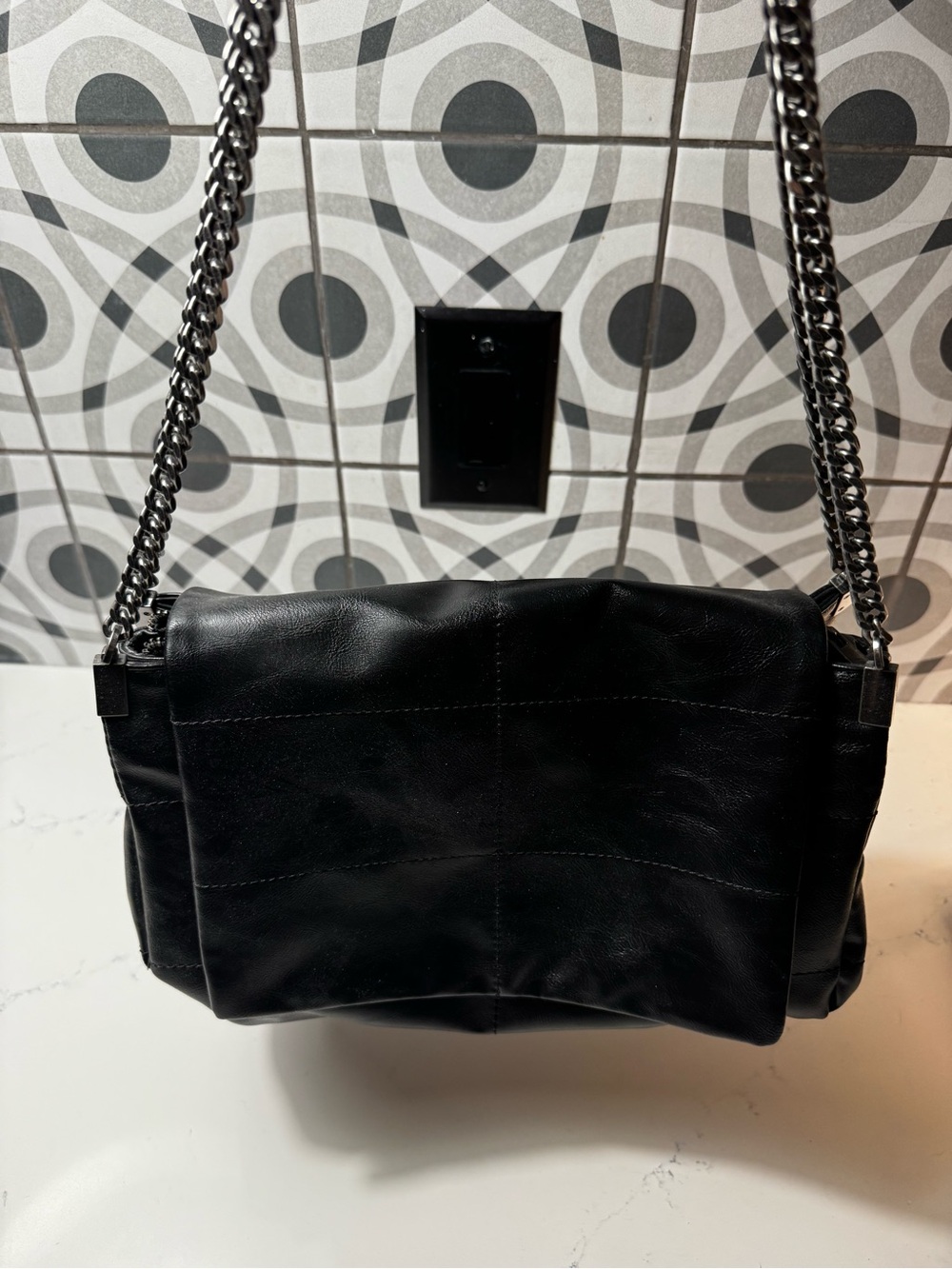 ZARA Black Rock Style Flap Shoulder Bag Chain Strap NWOT
